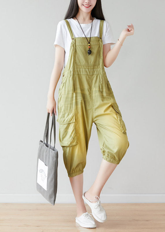 Fashion Light Green Oversized Pockets Cotton Jumpsuits Spring