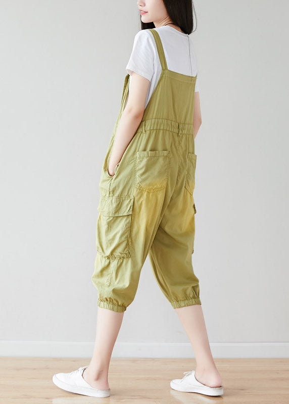 Fashion Light Green Oversized Pockets Cotton Jumpsuits Spring