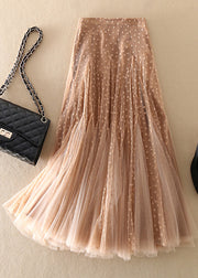 Fashion Meat Pink Zip Up Patchwork Tulle Skirt Spring