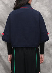 Fashion Navy Peter Pan Collar Tassel Coats Long Sleeve