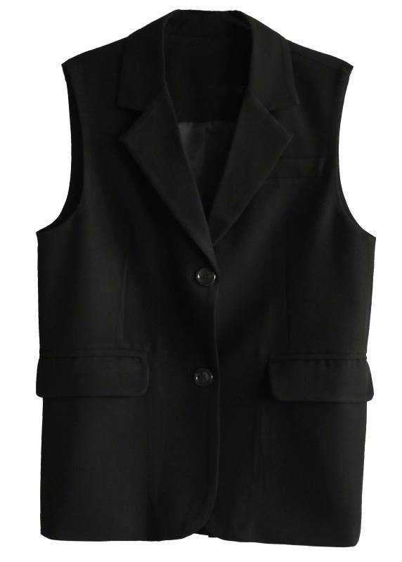 Fashion Notched black Sleeveless Shirt Top - SooLinen