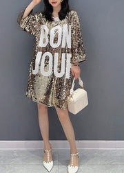 Fashion O-Neck Graphic Print Sequins Mid Dress Summer