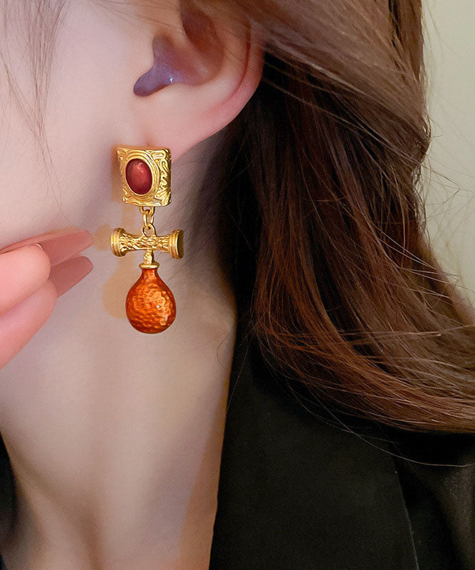 Fashion Orange Alloy Inlaid Gem Stone Drop Earrings