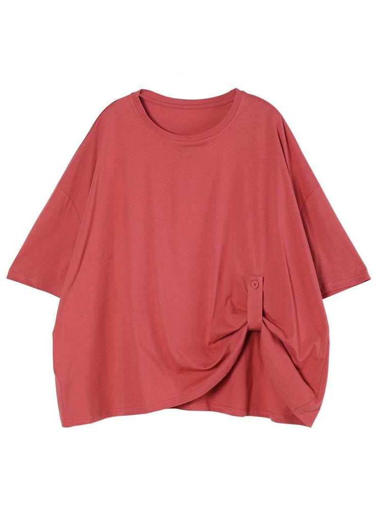 Fashion Orange Casual Button Cotton Summer T-Shirt - SooLinen