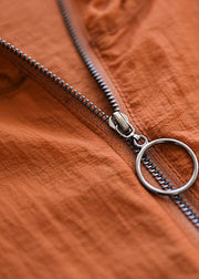 Fashion Orange Hooded Patchwork Cotton Coat Long Sleeve