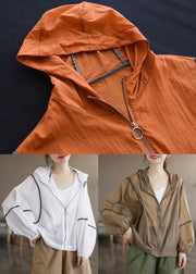 Fashion Orange Hooded Patchwork Cotton Coat Long Sleeve