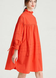 Fashion Orange Long sleeve Spring Cotton Dress - SooLinen