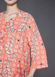 Fashion Orange V Neck Pring Cotton Two Piece Suit Set Fall