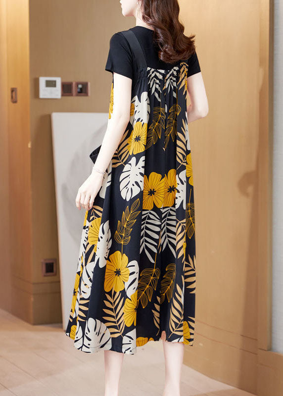Fashion Oversized Floral Print Silk A Line Strap Dresses Summer