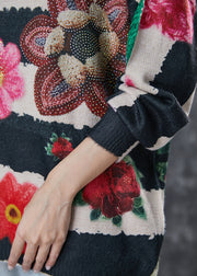 Fashion Oversized Print Zircon Knit Sweater Tops Winter