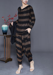 Fashion Oversized Striped Silk Three Piece Suit Set Spring