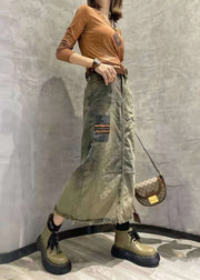 Fashion Photo Color Side Open Patchwork Tasseled Denim Skirt Summer