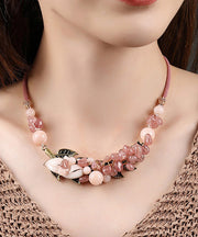 Fashion Pink Copper Overgild Cloisonne Coloured Glaze Strawberry Crystal Graduated Bead Necklace