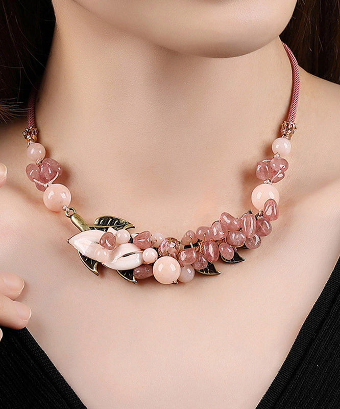 Fashion Pink Copper Overgild Cloisonne Coloured Glaze Strawberry Crystal Gratuated Bead Necklace
