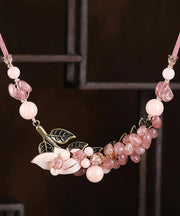 Fashion Pink Copper Overgild Cloisonne Coloured Glaze Strawberry Crystal Gratuated Bead Necklace