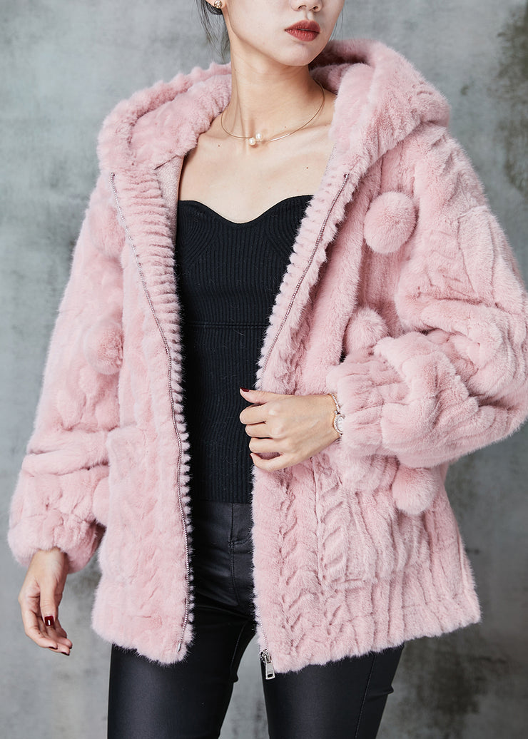 Fashion Pink Hooded Fuzzy Fur Fluffy Coat Outwear Spring