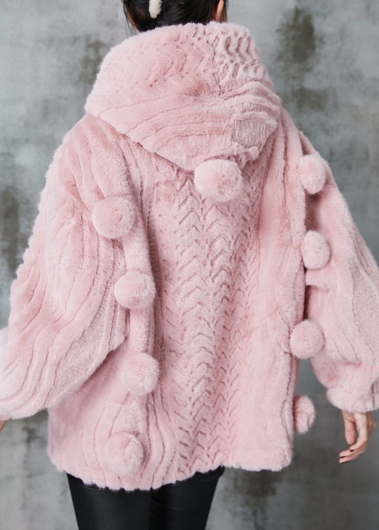 Fashion Pink Hooded Fuzzy Fur Fluffy Coat Outwear Spring