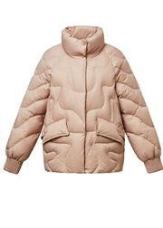 Fashion Pink Stand Collar Zippered Lazy Duck Down Down Coats Winter