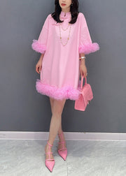 Fashion Pink Tulle Patchwork Solid Mid Dresses Summer