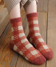 Fashion Plaid Mink Velvet Warm Fleece Mid Calf Socks