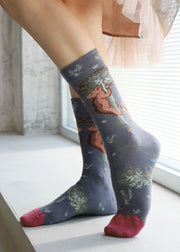 Fashion Plant flowers Jacquard Cotton Crew Socks