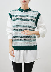Fashion Print Patchwork Knit Fake Two Piece Blouses Spring