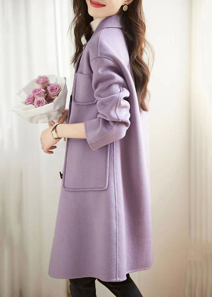 Fashion Purple Double Breast Pockets Patchwork Woolen Coats Fall