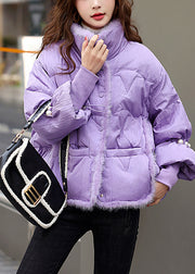 Fashion Purple Mink Hair Patchwork Drawstring Duck Down Winter Coats Winter