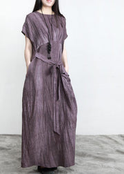 Fashion Purple Pockets Linen Batwing Sleeve Summer Robe Dresses - SooLinen