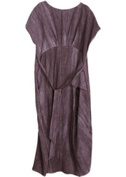 Fashion Purple Pockets Linen Batwing Sleeve Summer Robe Dresses - SooLinen