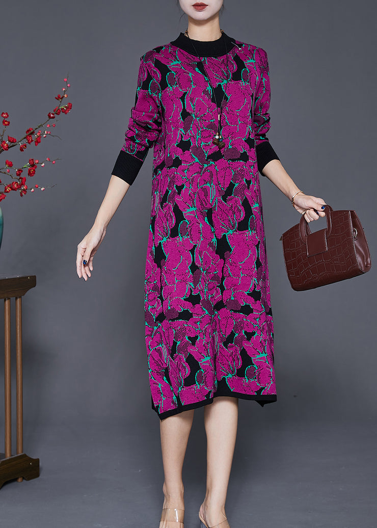 Fashion Purple Print Complimentary Scarf Long Knit Dress Fall