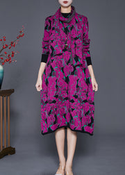 Fashion Purple Print Complimentary Scarf Long Knit Dress Fall