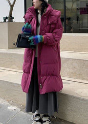Fashion Purple Zip Up Pockets Duck Down Hooded Coats Winter