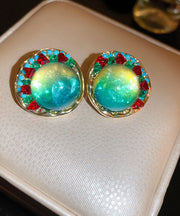 Fashion Rainbow Alloy Zircon Coloured Glaze Round Stud Earrings