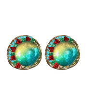 Fashion Rainbow Alloy Zircon Coloured Glaze Round Stud Earrings