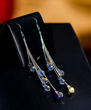 Fashion Rainbow Sterling Silver Crystal Tassel Drop Earrings