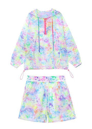 Fashion Rainbow Tie Dye UPF 50+ Coat Jacket Two Pieces Set Summer - SooLinen
