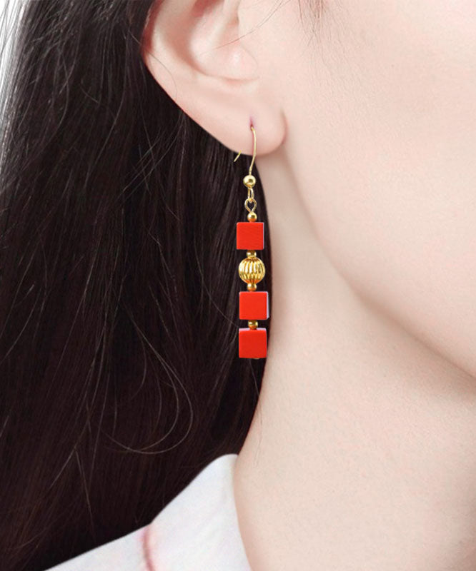 Fashion Red 14K Gold Cinnabar Candy Drop Earrings