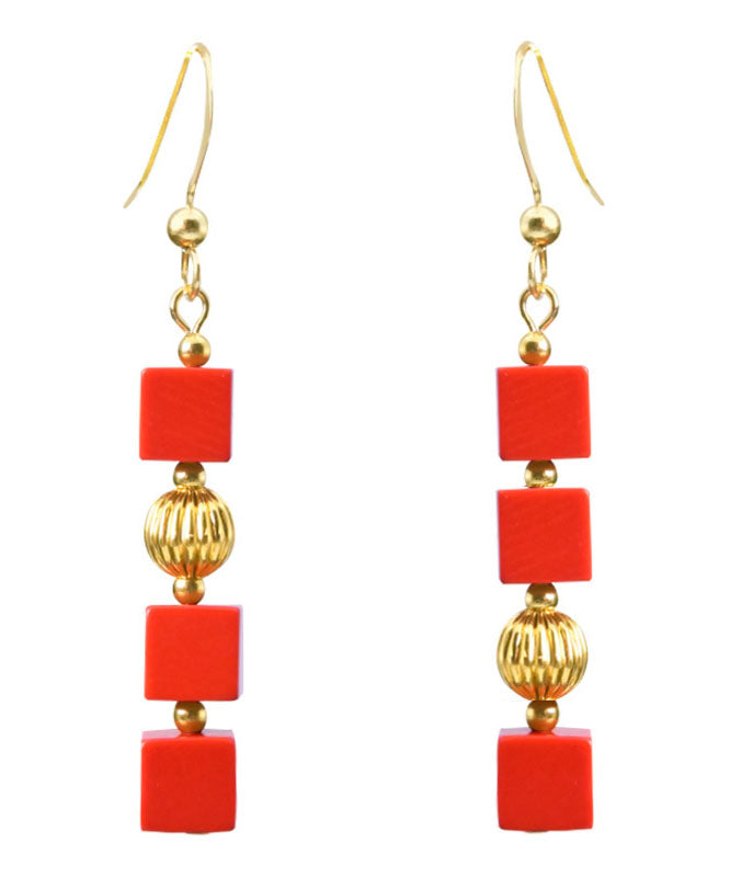 Fashion Red 14K Gold Cinnabar Candy Drop Earrings