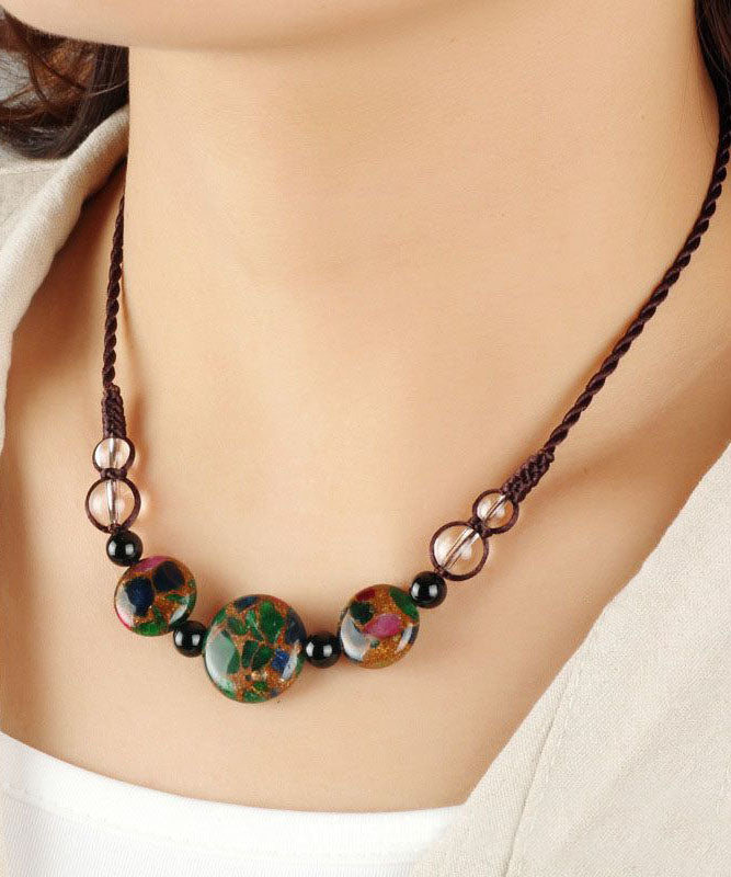 Fashion Red Agate Green Agate Golden Colored Stone Graduated Bead Necklace