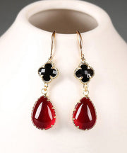 Fashion Red Coloured Glaze Clover Drip Drop Earrings