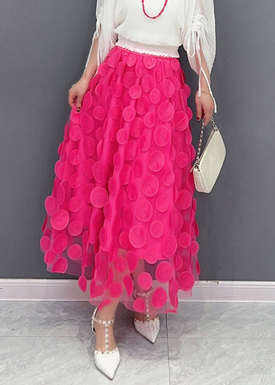 Fashion Red Elastic Waist Tulle A Line Skirt Spring