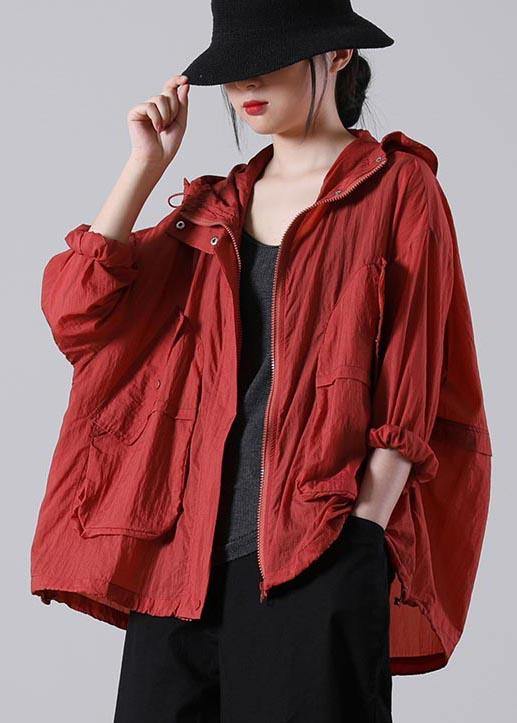 Fashion Red Long sleeve UPF 50+ Coat Jacket Summer Hooded Jacket - SooLinen