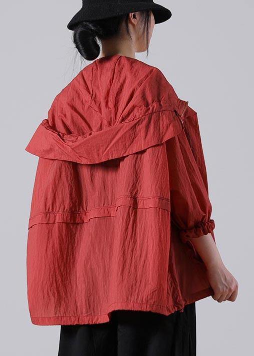Fashion Red Long sleeve UPF 50+ Coat Jacket Summer Hooded Jacket - SooLinen