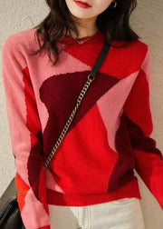Fashion Red O-Neck Knit Winter sweaters