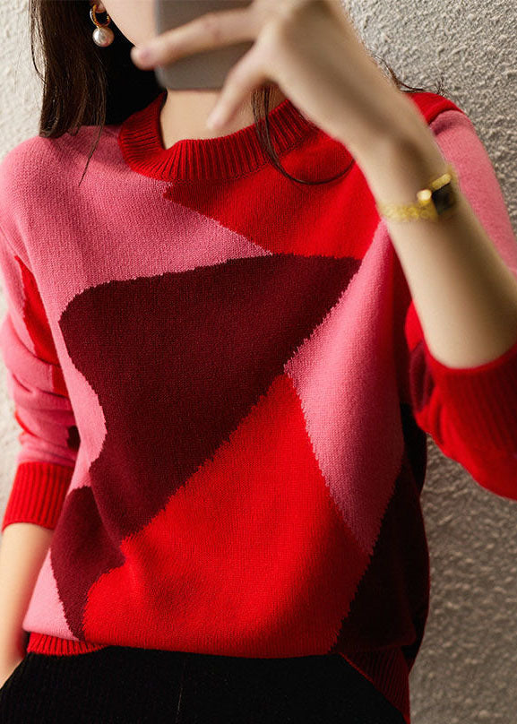 Fashion Red O-Neck Knit Winterpullover