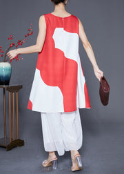 Fashion Red O-Neck Print Satin A Line Dress Summer