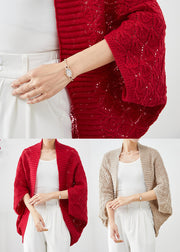 Fashion Red Oversized Hollow Out Knit Cardigan Fall