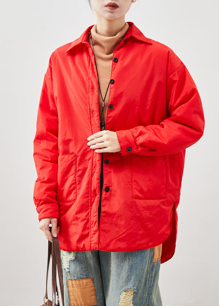 Fashion Red Oversized Low High Design Fine Cotton Filled Jacket In Winter