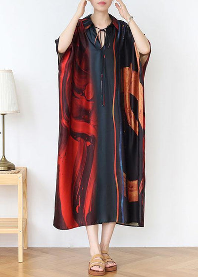 Fashion Red Print Chiffon Batwing Sleeve Summer Dresses - SooLinen